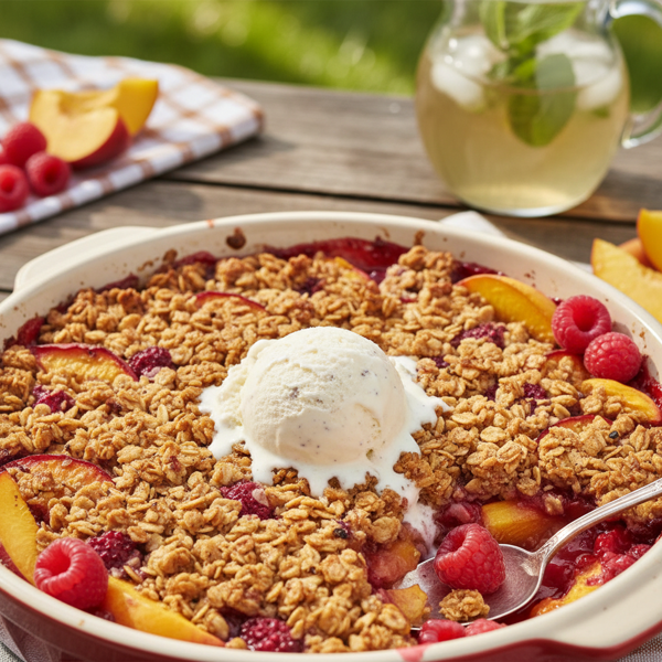 Summer Nectarine Raspberry Crisp with Spiced Oat Topping recipe