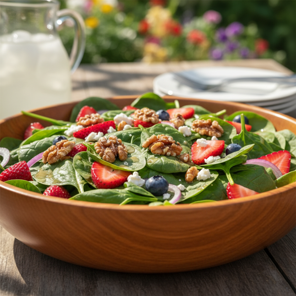 Summer Spinach Salad with Strawberries and Candied Walnuts recipe