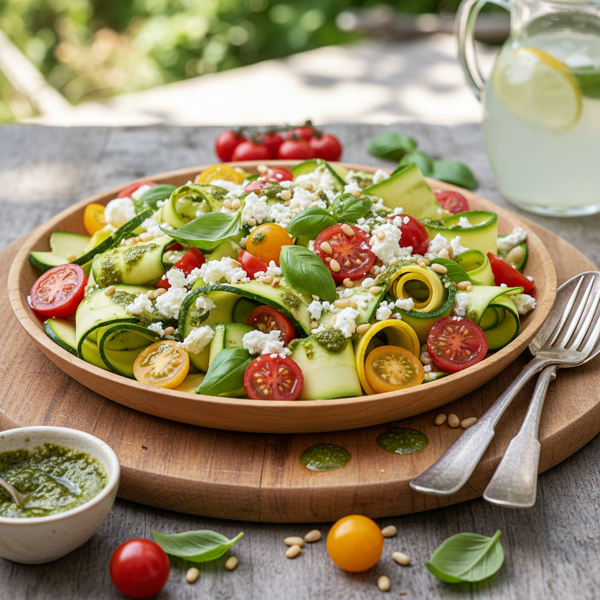 Summer Zucchini and Tomato Pesto Salad with Feta recipe