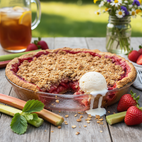 Summertime Strawberry Rhubarb Crumble Pie recipe