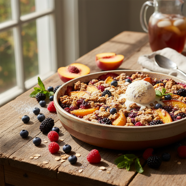 Sunny Peach & Berry Crumble Delight recipe