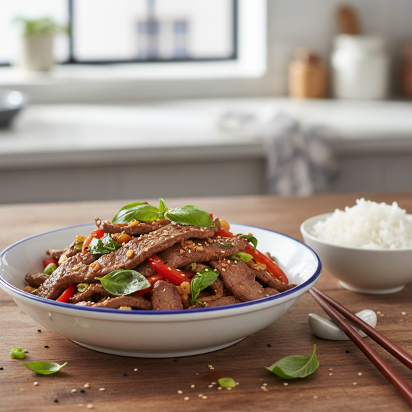 Sweet Basil and Garlic Beef Stir-Fry recipe