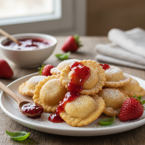 Sweet Fried Tortelli with Strawberry Jam recipe