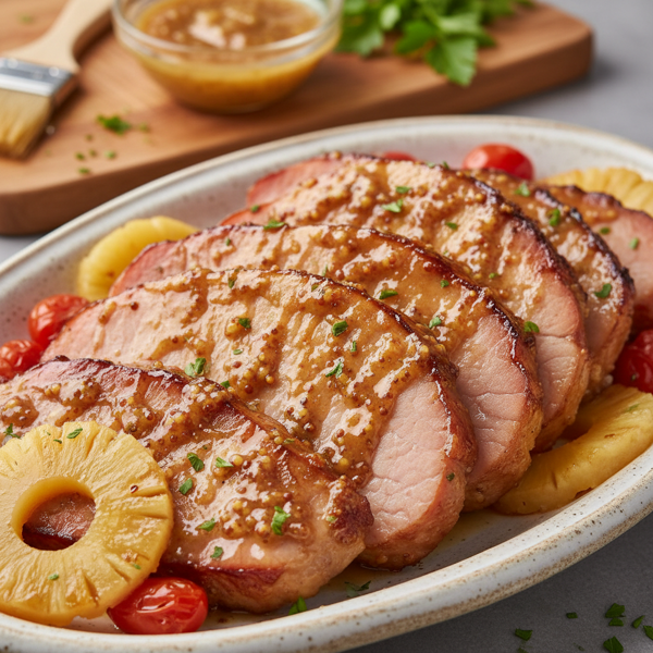 Sweet Mustard Glazed Baked Ham Slices recipe