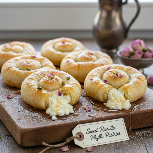 Sweet Ricotta Phyllo Pastries with Rose Water Syrup recipe