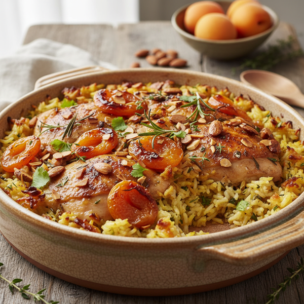 Sweet & Crunchy Apricot Almond Chicken Rice Bake recipe