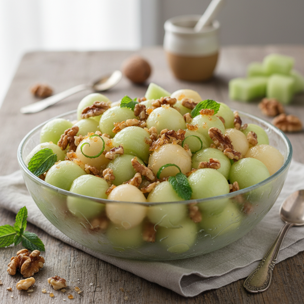Sweet & Crunchy Honeydew Walnut Salad recipe
