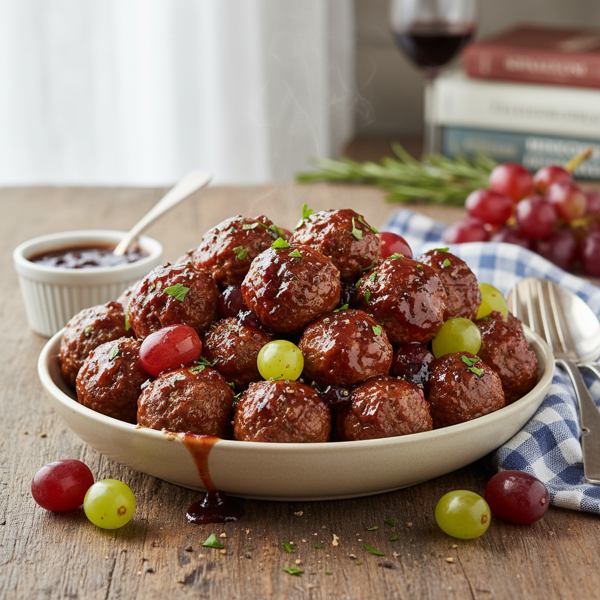 Sweet & Savory Grape Jelly Meatballs recipe