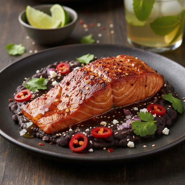 Sweet & Spicy Ancho Honey Salmon with Black Bean Sauce recipe