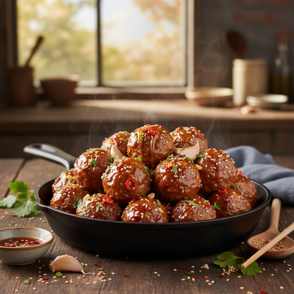 Sweet & Spicy Honey Garlic Meatballs recipe