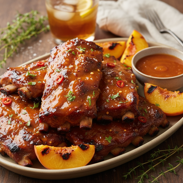 Sweet & Spicy Peach-Glazed Back Ribs recipe