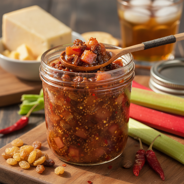Sweet & Spicy Rhubarb-Raisin Chutney recipe
