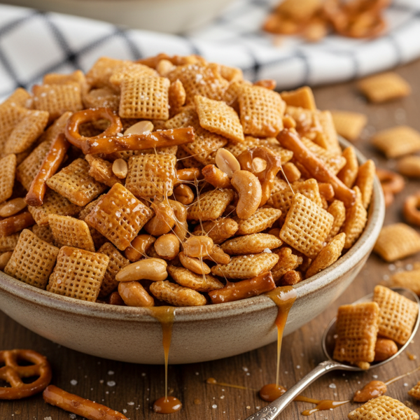 Sweet and Crunchy Caramel Chex Mix recipe