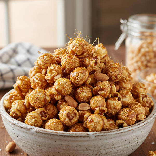 Sweet and Salty Butter Toffee Popcorn with Peanuts recipe