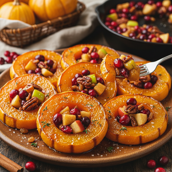 Sweet and Savory Acorn Squash Rings with Cranberry-Apple Medley recipe