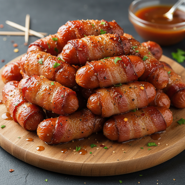 Sweet and Savory Bacon-Wrapped Smokies recipe