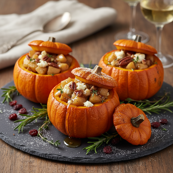 Sweet and Savory Pear & Goat Cheese Stuffed Baby Pumpkins recipe