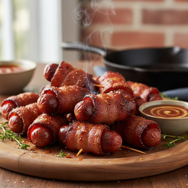 Sweet and Smoky Bacon-Wrapped Cocktail Franks recipe