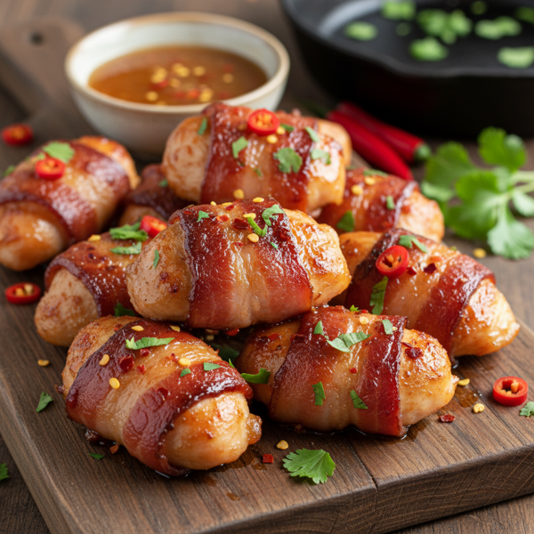 Sweet and Spicy Bacon-Wrapped Chicken Bites recipe