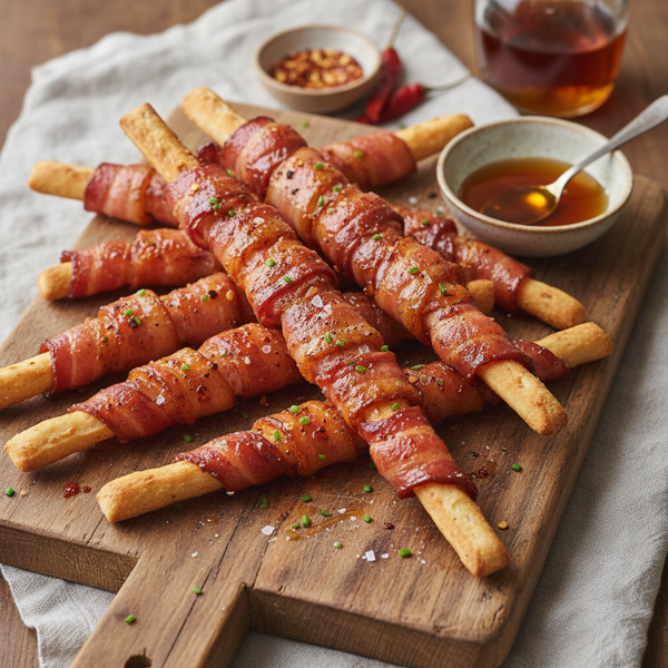 Sweet and Spicy Bacon-Wrapped Grissini recipe