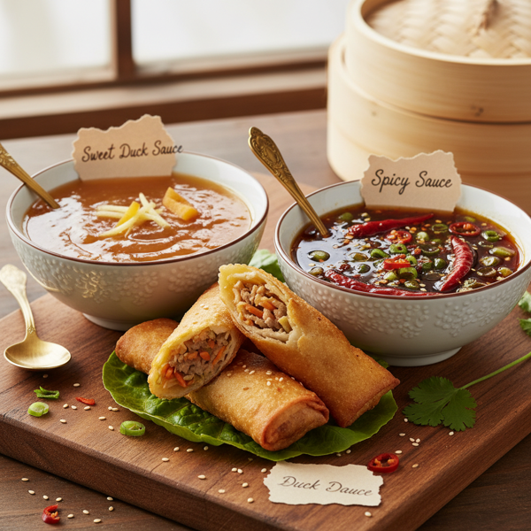 Sweet and Spicy Duck Sauce Duo for Egg Rolls recipe