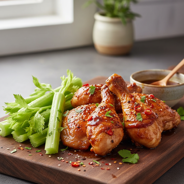 Sweet and Spicy Glazed Chicken with Celery Sticks recipe