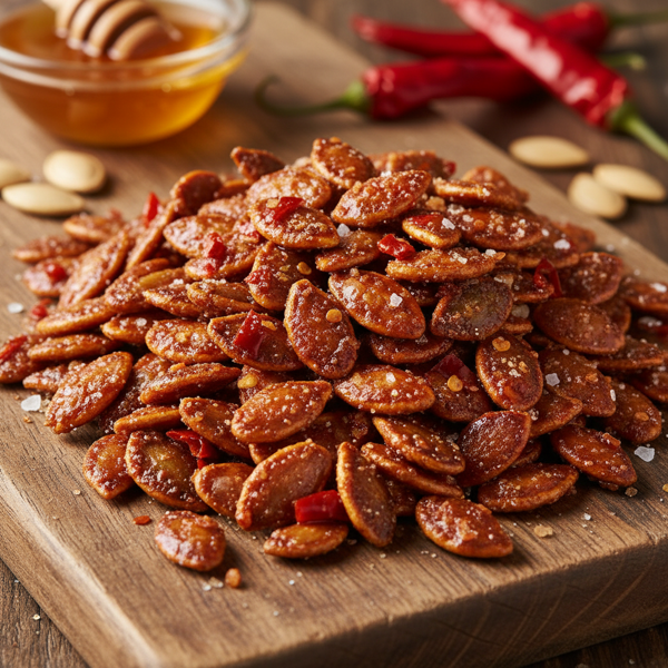Sweet and Spicy Roasted Pumpkin Seeds recipe