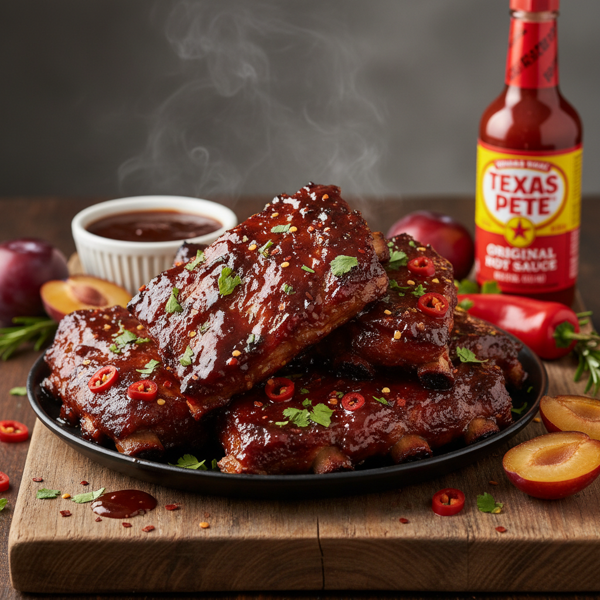 Sweet and Spicy Texas Pete® Plum-Glazed Pork Ribs recipe