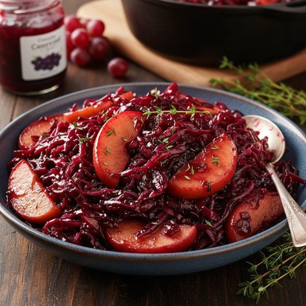Sweet and Tangy Grape Jelly Glazed Red Cabbage with Apples recipe