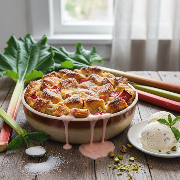 Sweet and Tangy Rhubarb Bread Pudding recipe