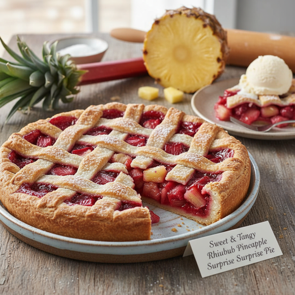 Sweet and Tangy Rhubarb Pineapple Surprise Pie recipe