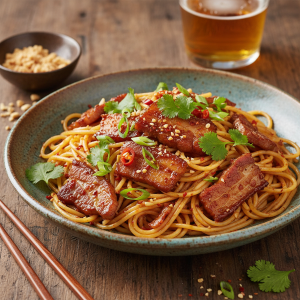 Szechuan Pork Spaghetti Delight recipe