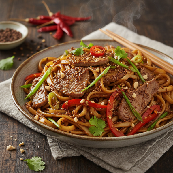 Szechuan Spiced Cumin Lamb Noodle Delight recipe