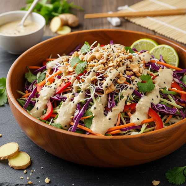 Tangy Asian-Inspired Coleslaw with Creamy Ginger Dressing recipe