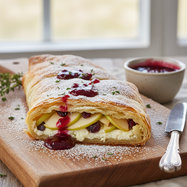 Tangy Goat Cheese and Apple Phyllo Strudel recipe