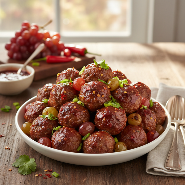 Tangy Grape-Chili Meatball Delight recipe