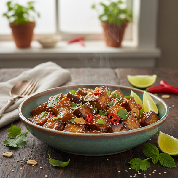 Tangy Herb-Infused Sweet & Sour Eggplant Delight recipe