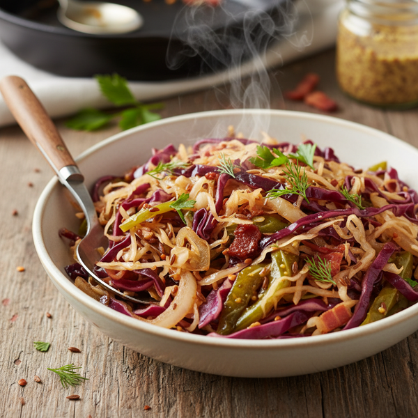 Tangy Hot Cabbage & Sauerkraut Salad recipe