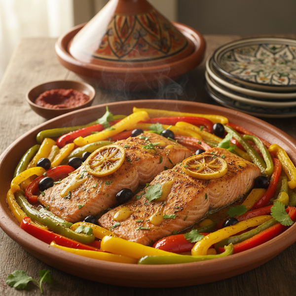 Tangy Moroccan Lemon Salmon with Bell Peppers recipe