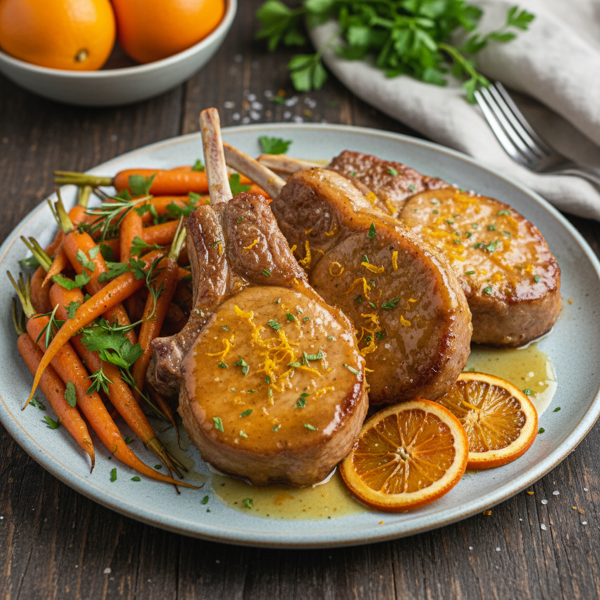 Tangy Orange-Glazed Pork Chops with Herbed Carrots recipe
