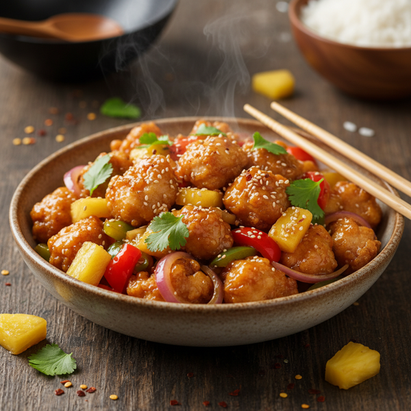 Tangy Pineapple Popcorn Chicken Stir-Fry recipe