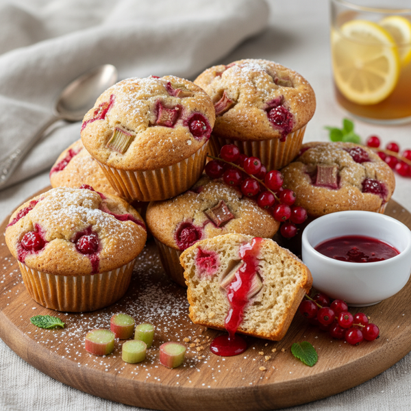 Tangy Red Currant and Rhubarb Muffins recipe