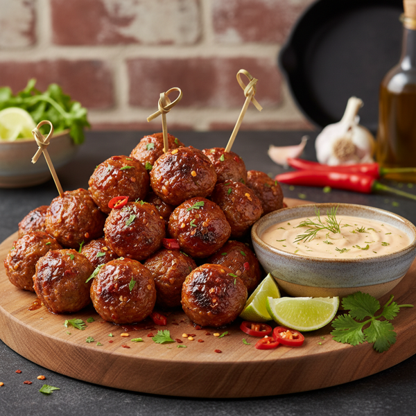Tangy Spicy Meatball Bites with Zesty Dipping Sauce recipe