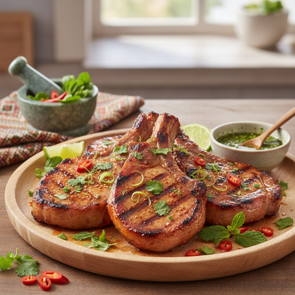Tangy Thai Grilled Pork Chops with Herb Marinade recipe