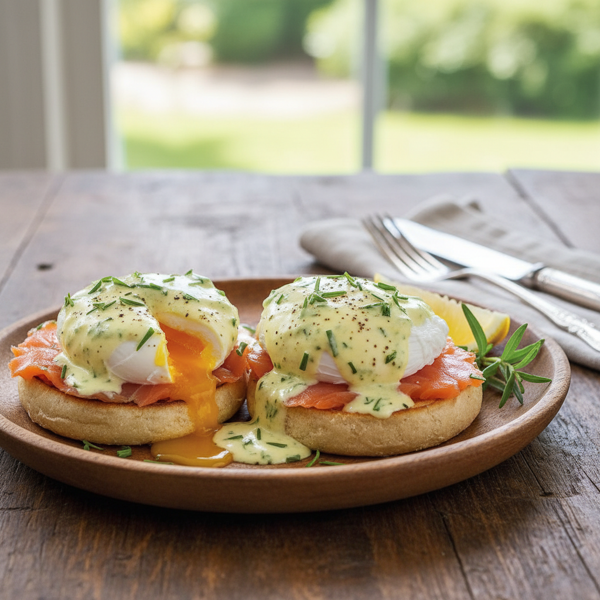 Tarragon-Infused Eggs Benedict with Smoked Salmon recipe