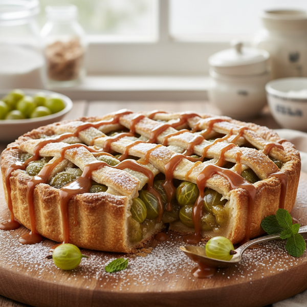 Tart Gooseberry Bliss Pie with Caramel Drizzle recipe