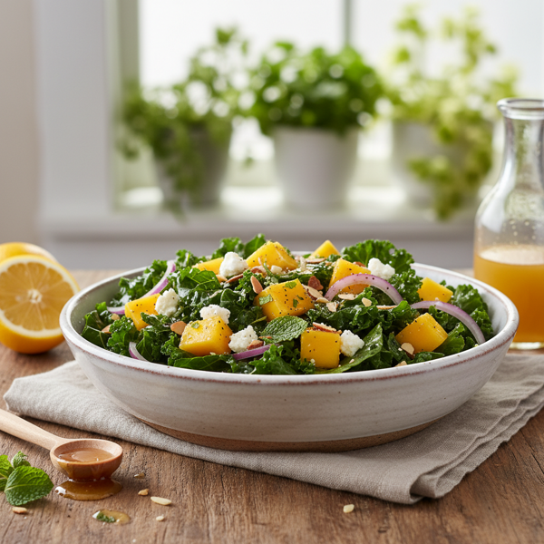 Tender Kale & Mango Salad with Honey-Lemon Dressing recipe
