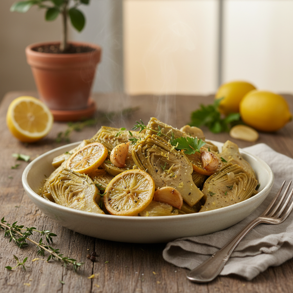 Tender Lemon-Braised Artichokes with Garlic recipe