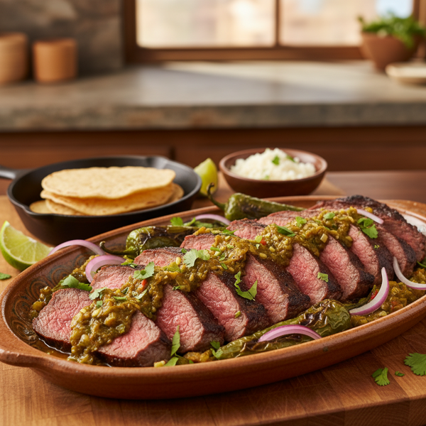 Tender Slow-Cooked Flank Steak with Green Chilies recipe