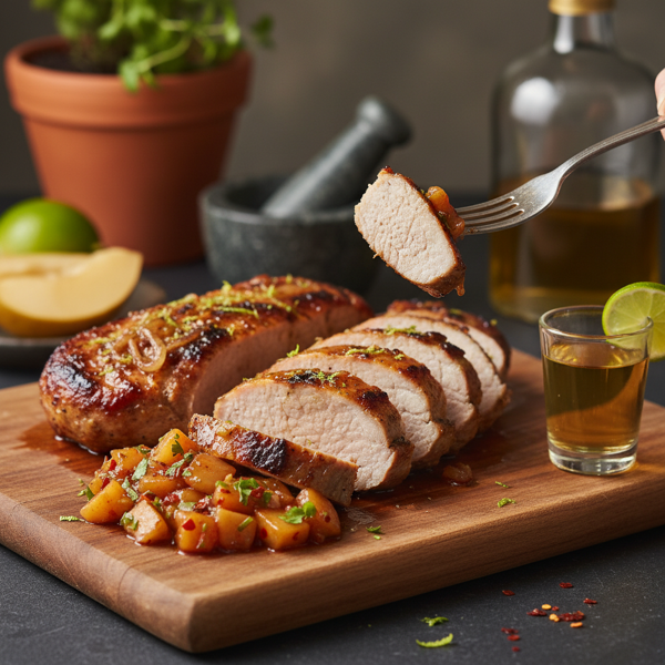 Tequila-Infused Pork Tenderloin with Spicy Pear Chutney recipe